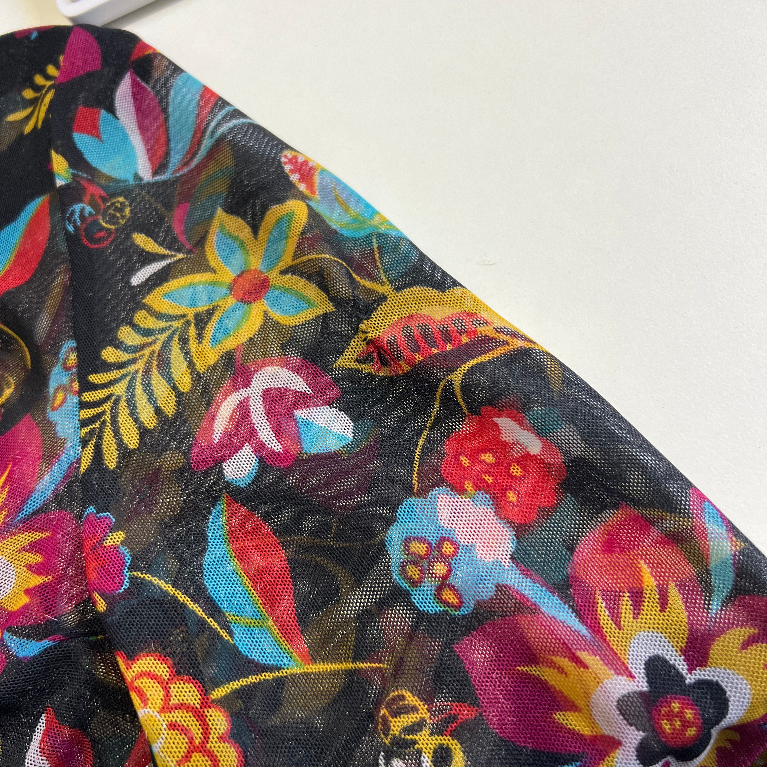 FLORAL MESH TIE FRONT TOP