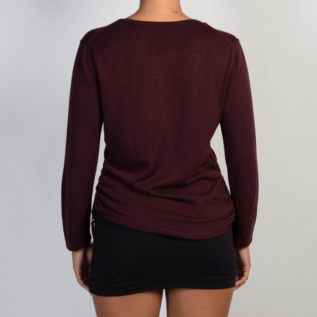 PLUM RUCHED KNIT TOP