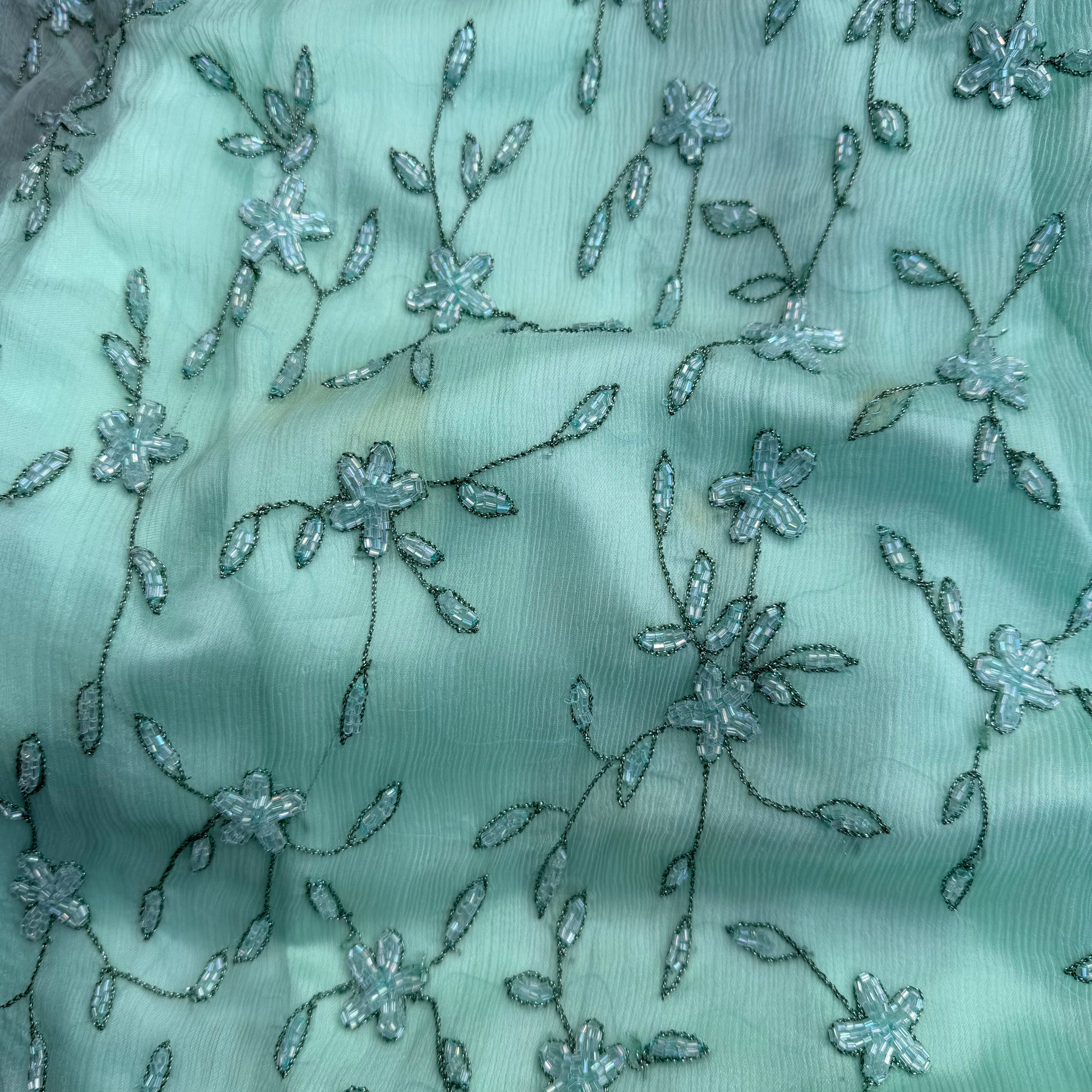 MINT FLORAL BEADED GOWN
