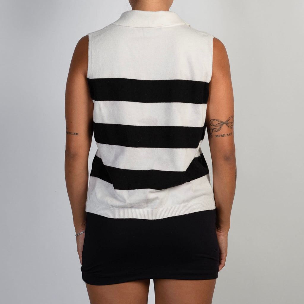 STRIPE KNIT COLLARED TOP
