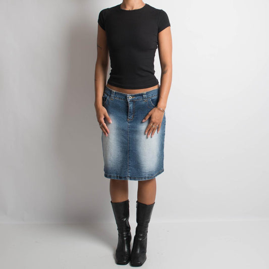 FADED WASH DENIM MIDI SKIRT