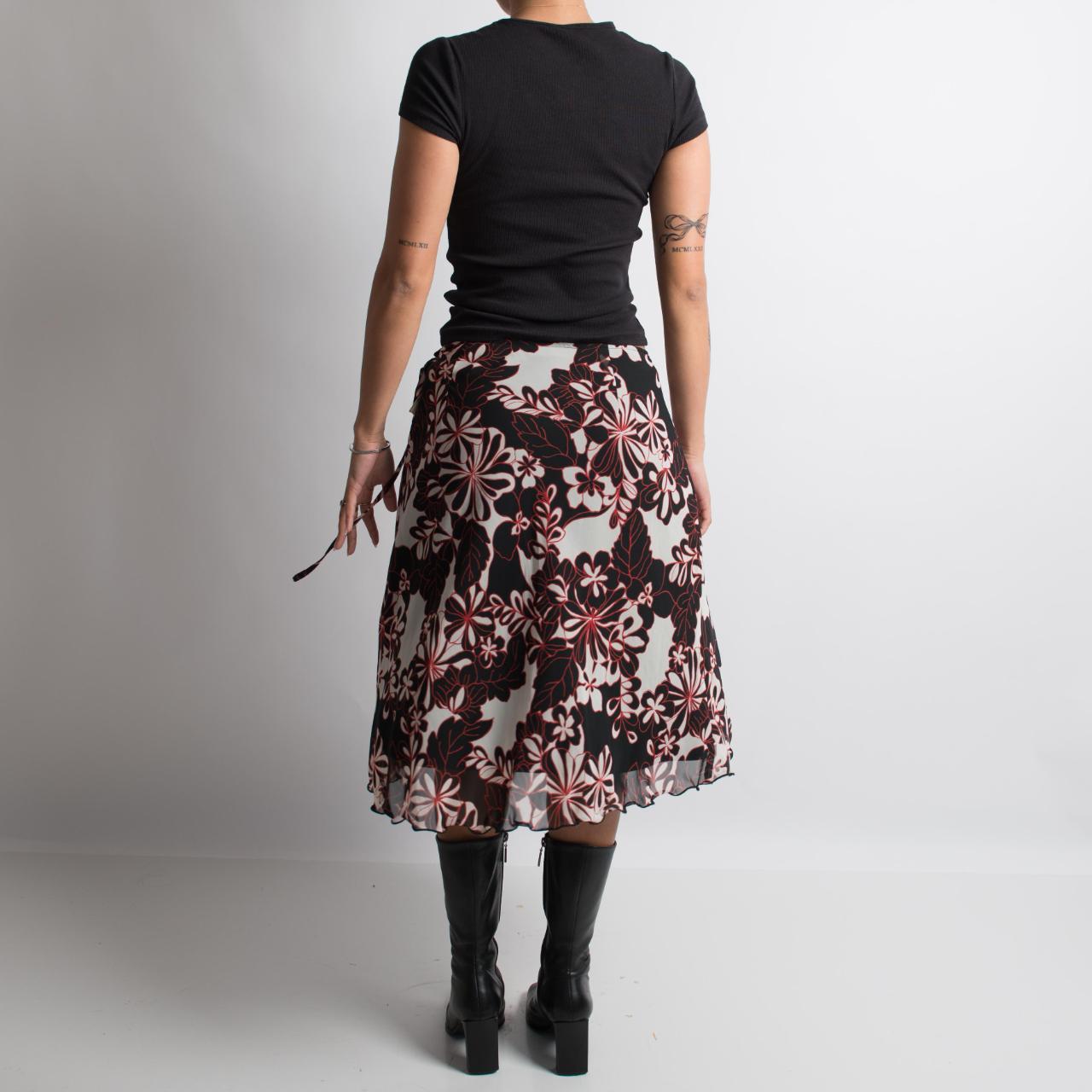 RED FLORAL MIDI SKIRT