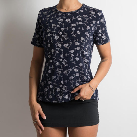 T-SHIRT À FLEURS BLEU MARINE