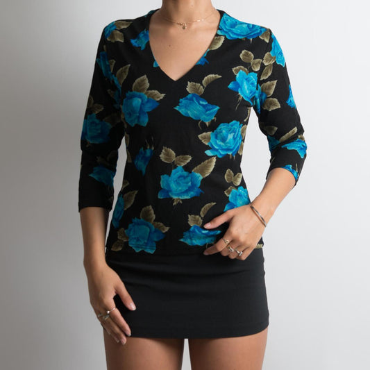 FLORAL MESH 3/4 SLEEVE TOP