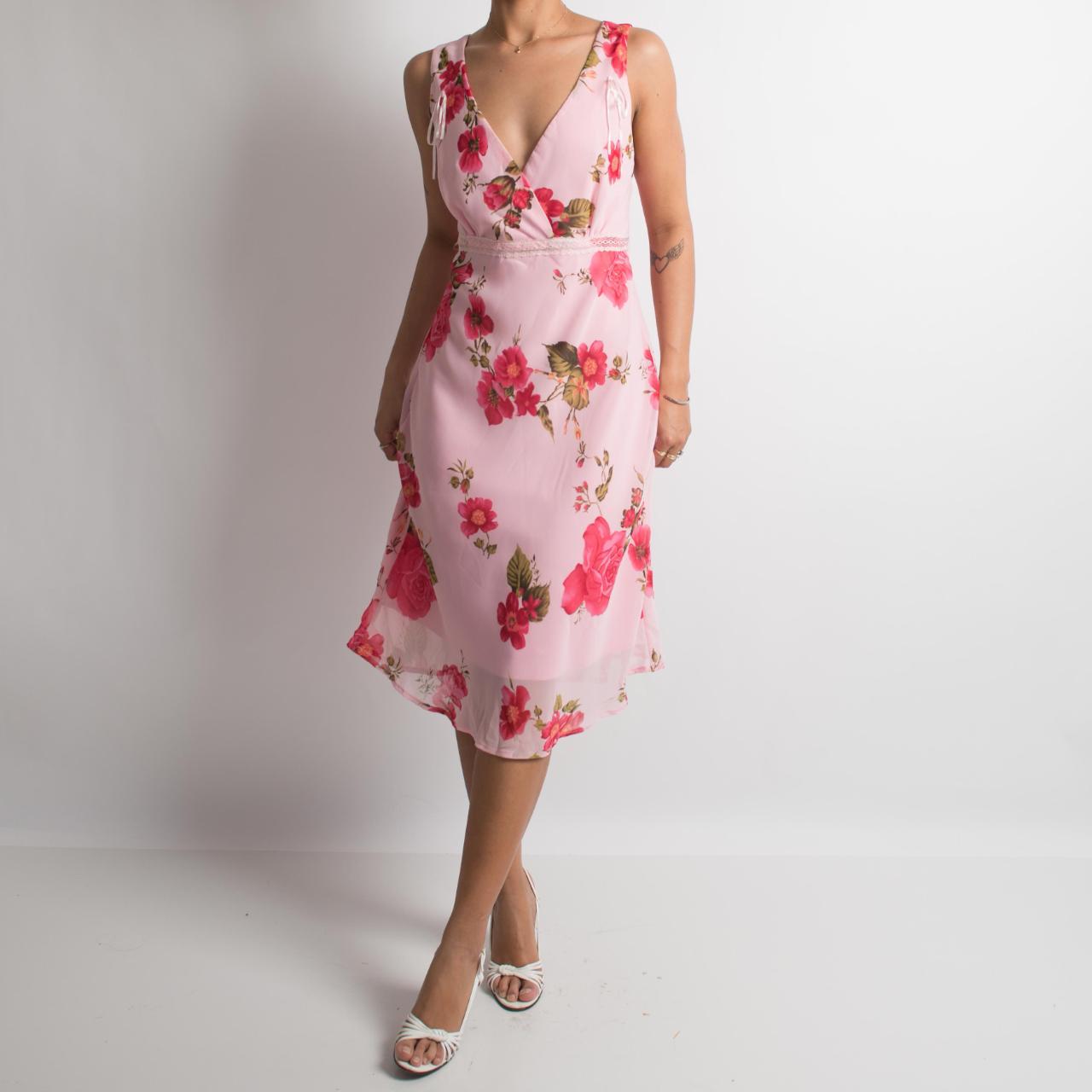 ROBE MIDI À FLEURS ROSE