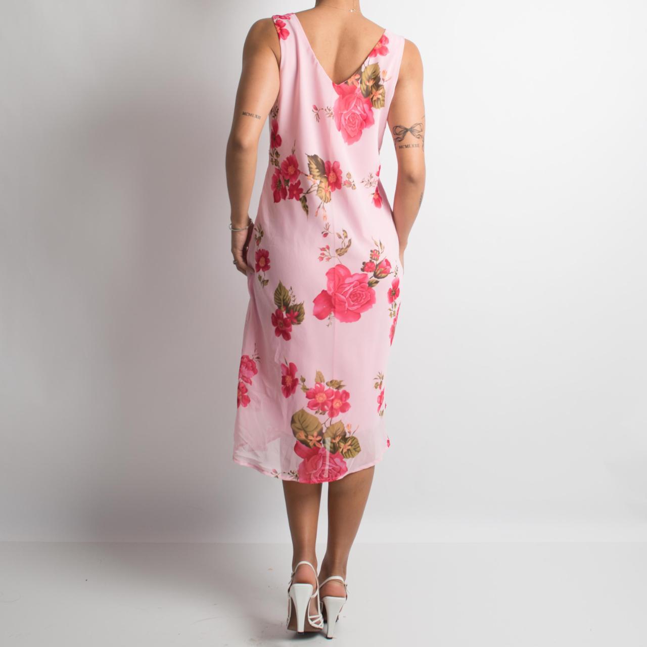 ROBE MIDI À FLEURS ROSE