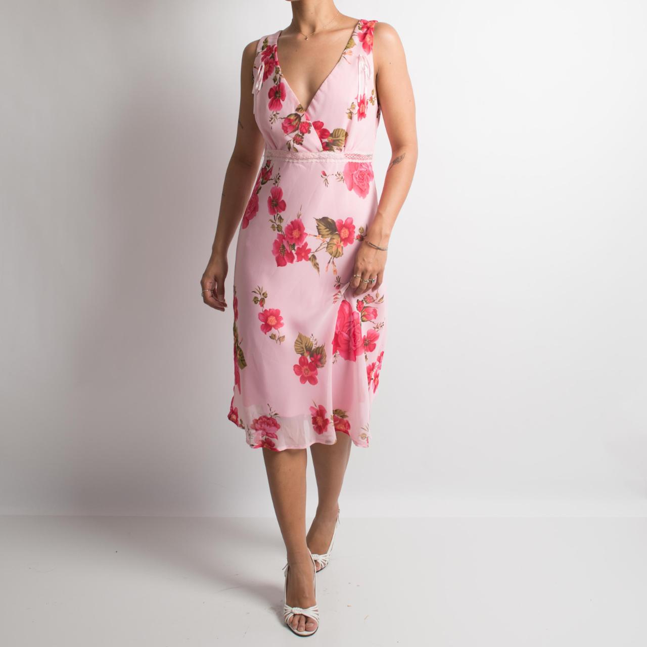 ROBE MIDI À FLEURS ROSE