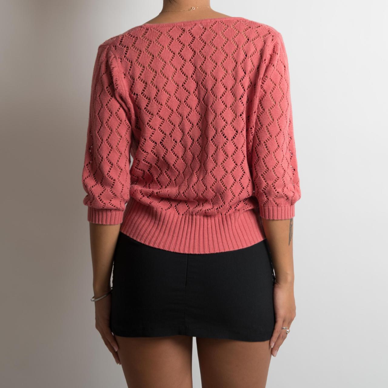 PINK CROCHET 3/4 SLEEVE TOP