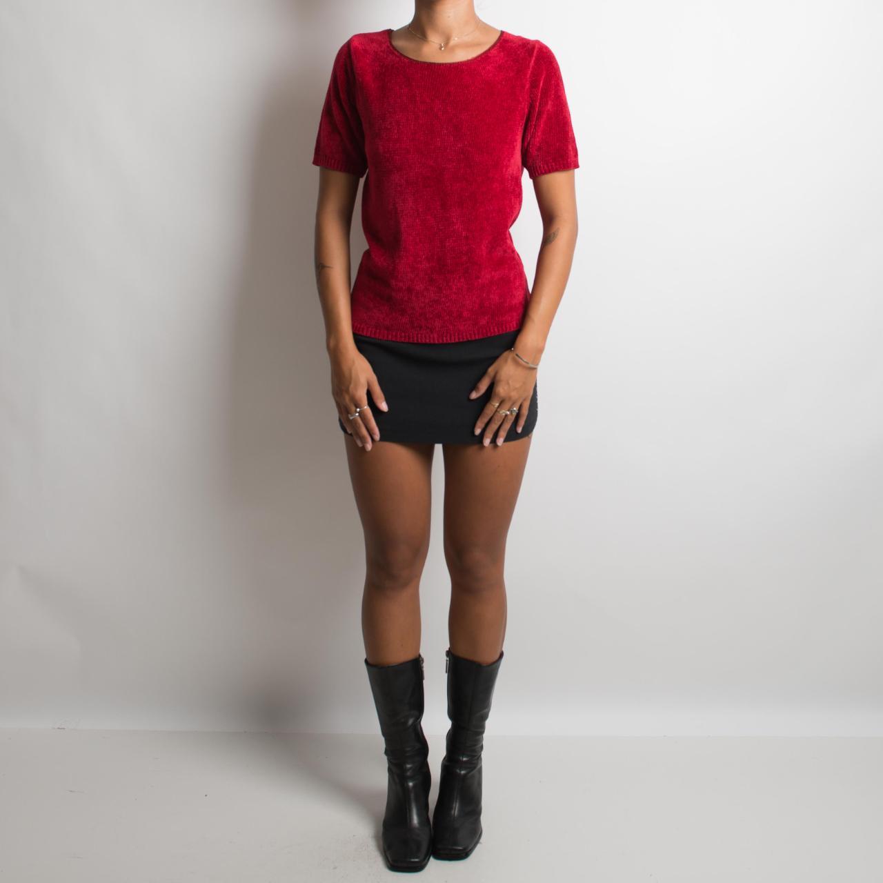 RED CHENILLE KNIT TSHIRT