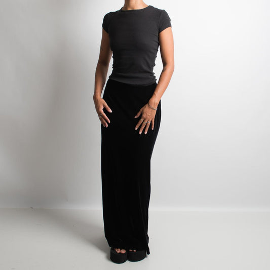 BLACK VELOUR MAXI SKIRT