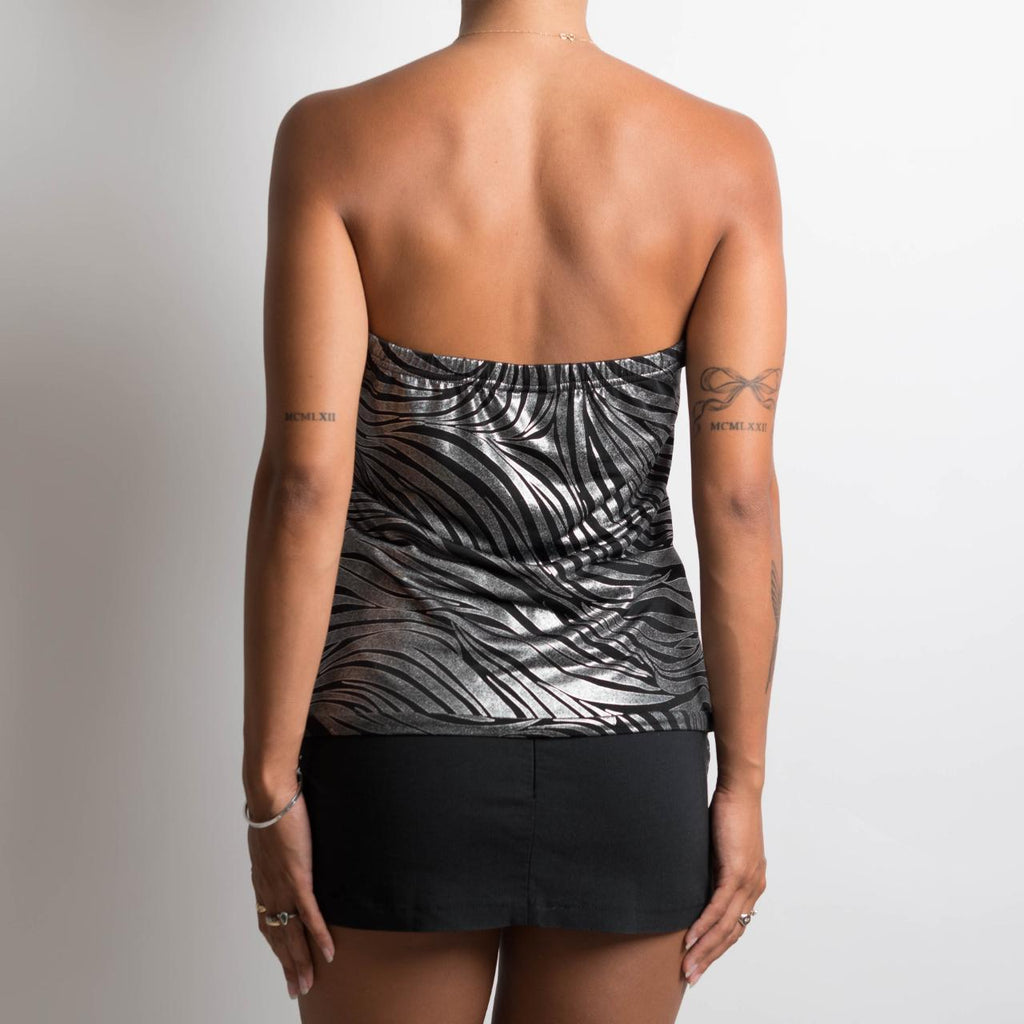 SILVER PATTERNED STRAPLESS TOP