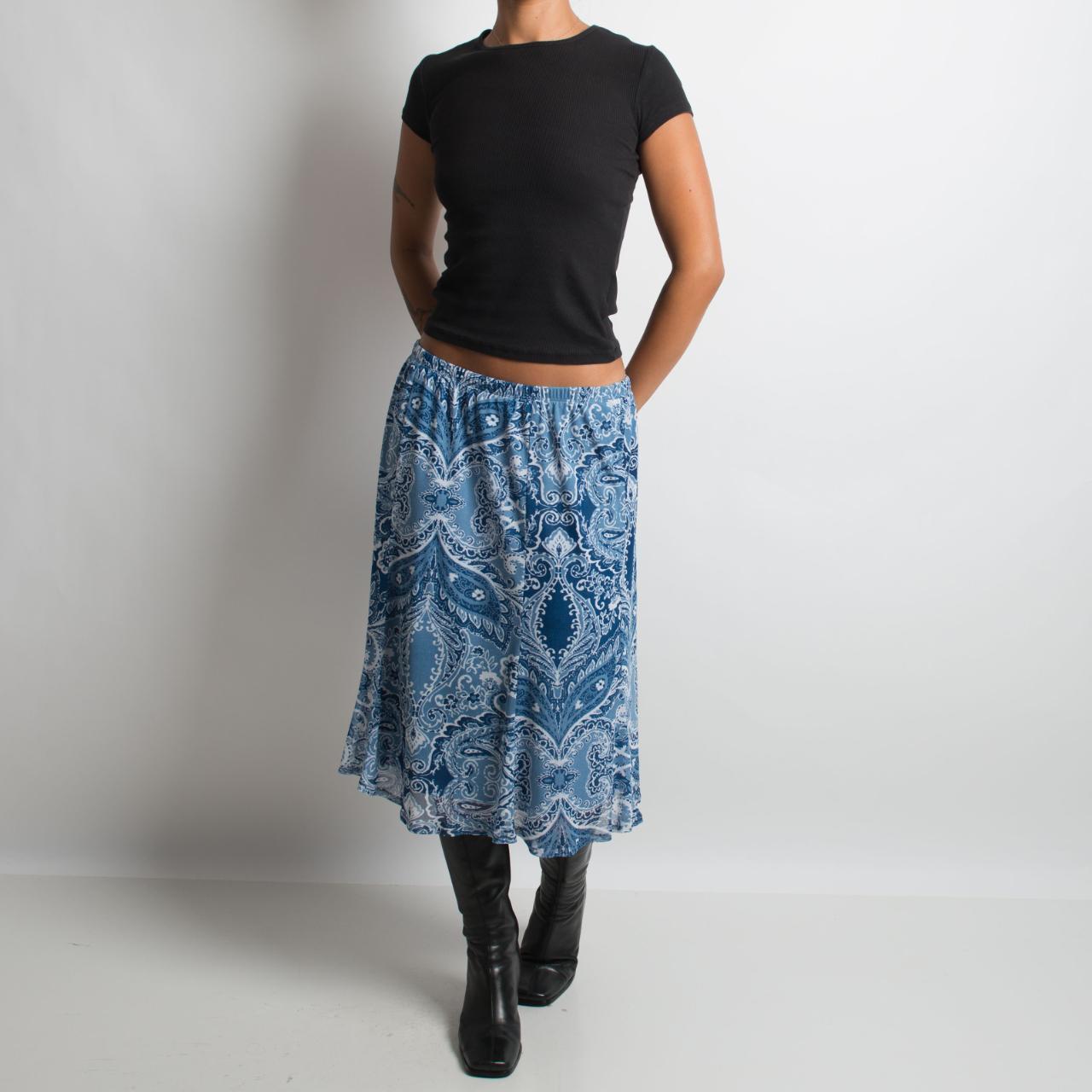 BLUE PAISLEY MIDI SKIRT