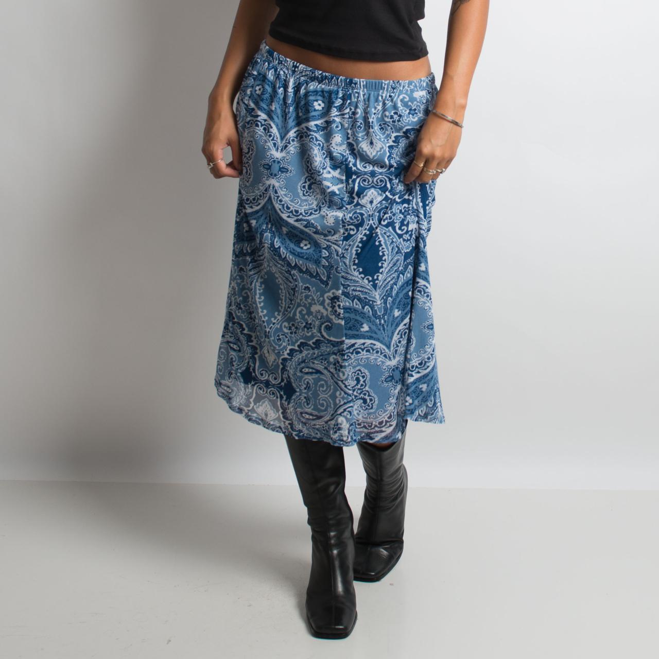 BLUE PAISLEY MIDI SKIRT