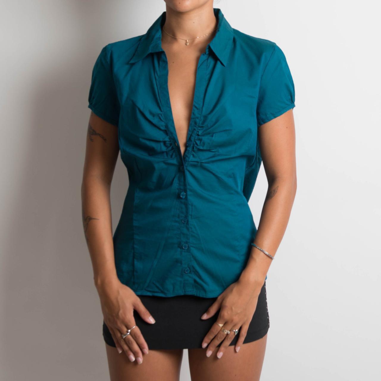 TURQUOISE RUCHED BLOUSE