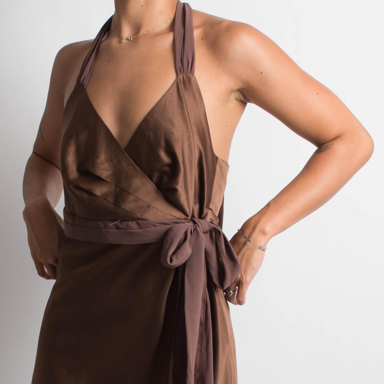 BROWN SATIN MIDI DRESS