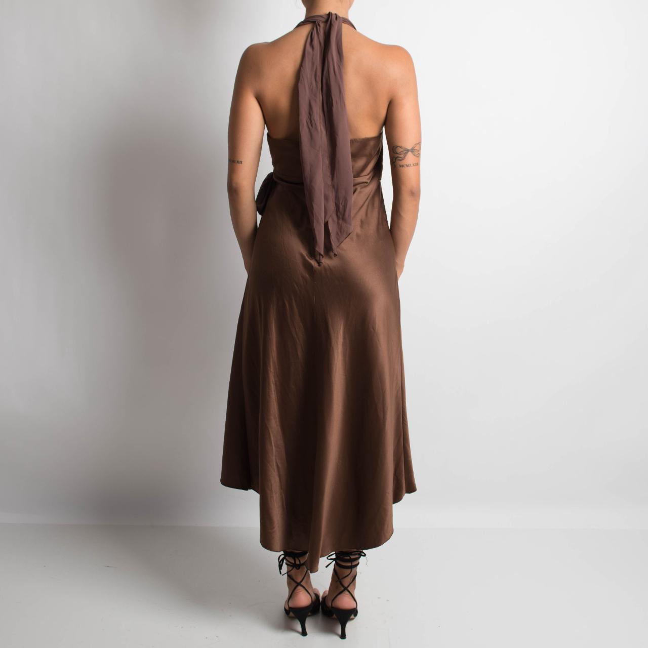 BROWN SATIN MIDI DRESS