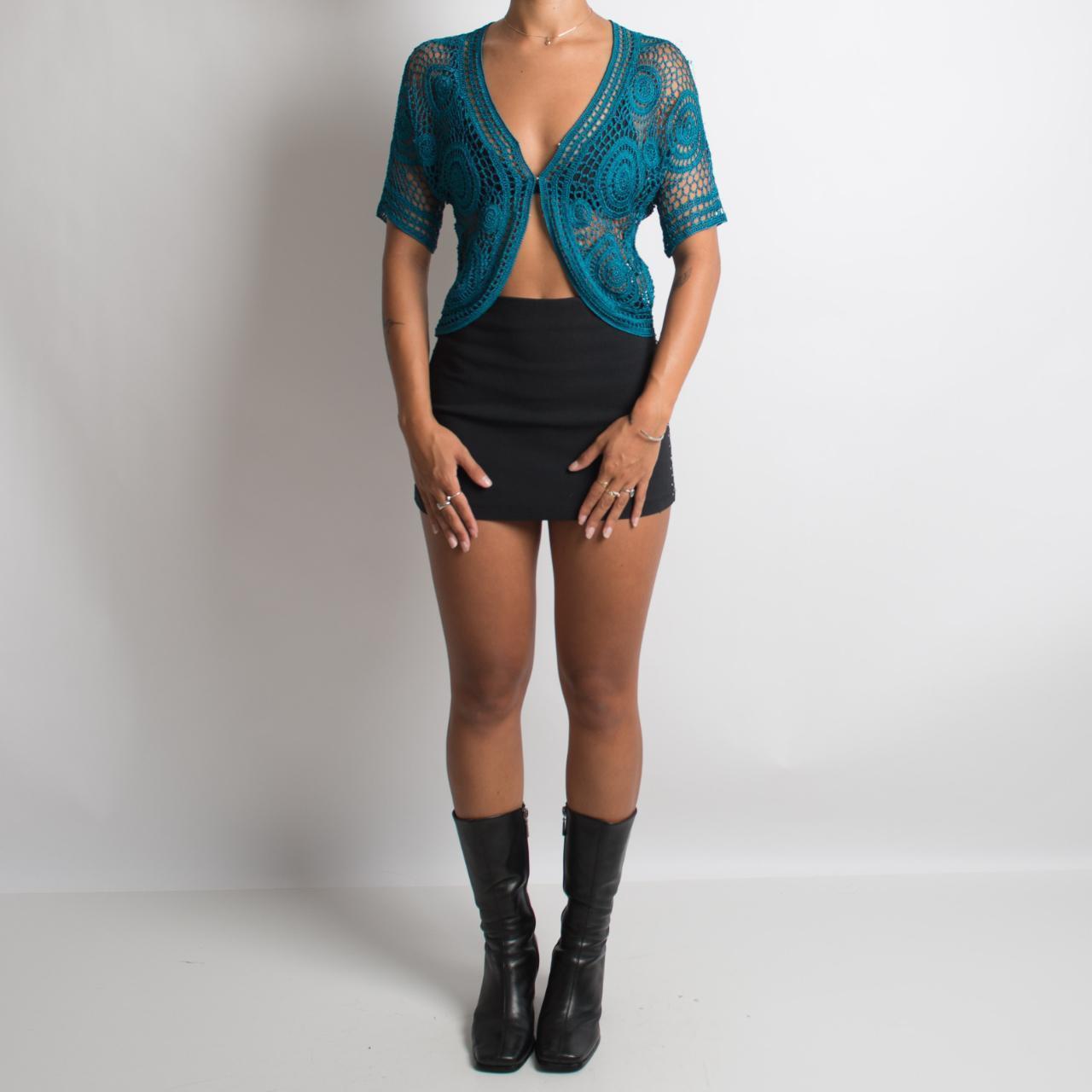 SHEER TEAL CROCHET TOP