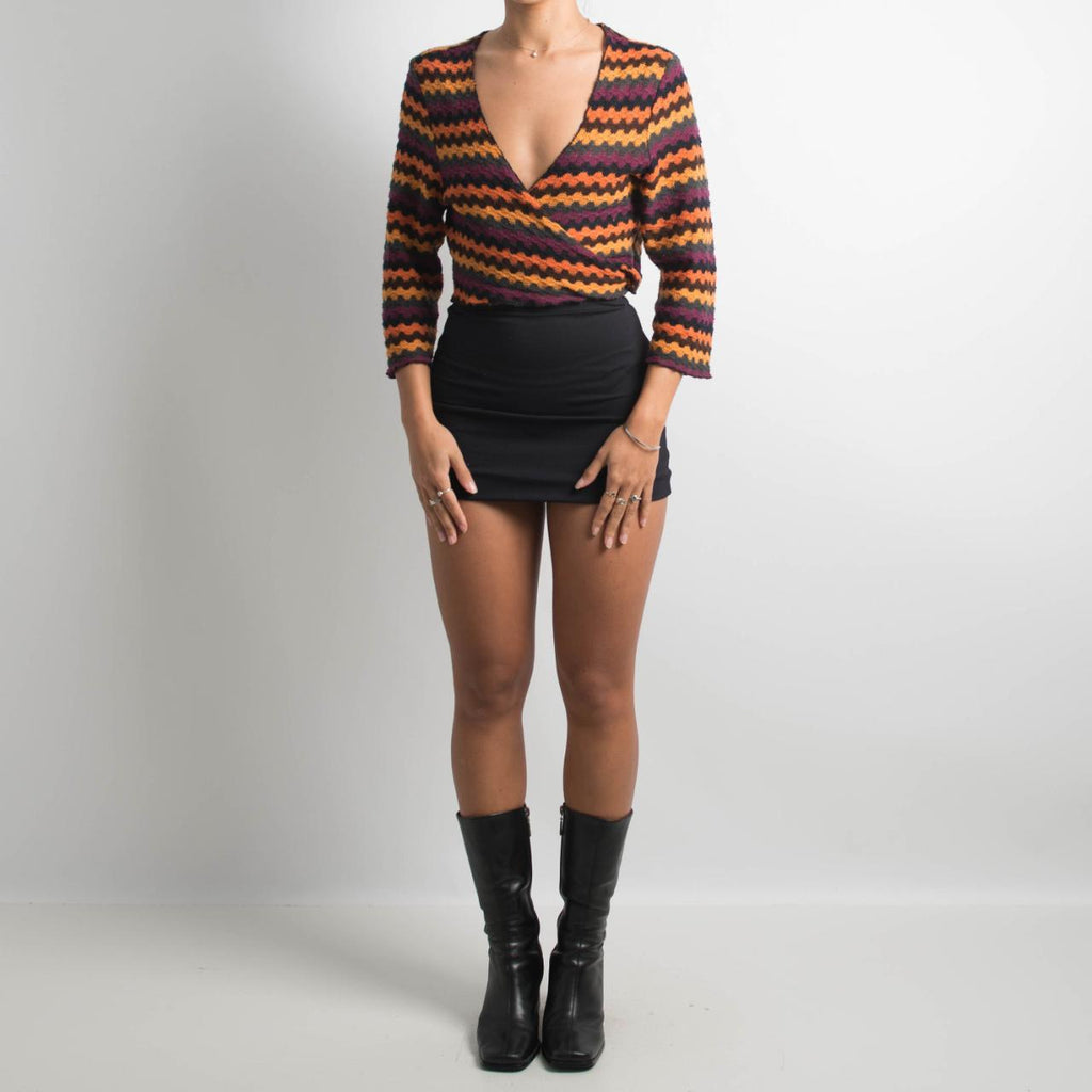 PATTERNED KNIT WRAP TOP