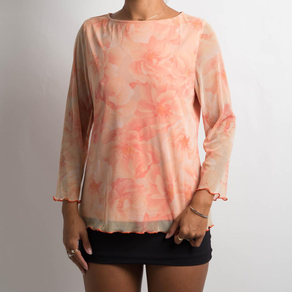 PEACH MESH LONG SLEEVE TOP