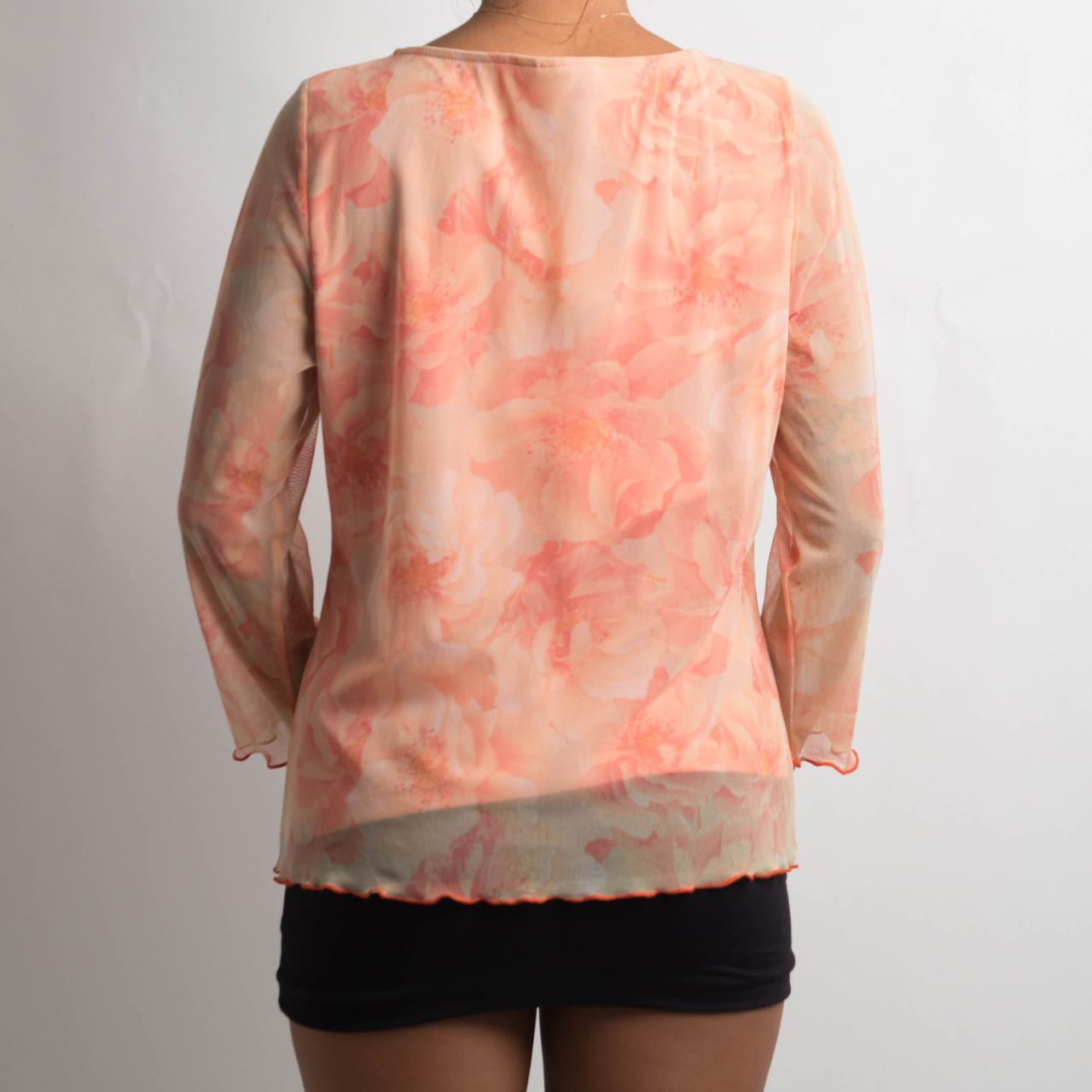 PEACH MESH LONG SLEEVE TOP