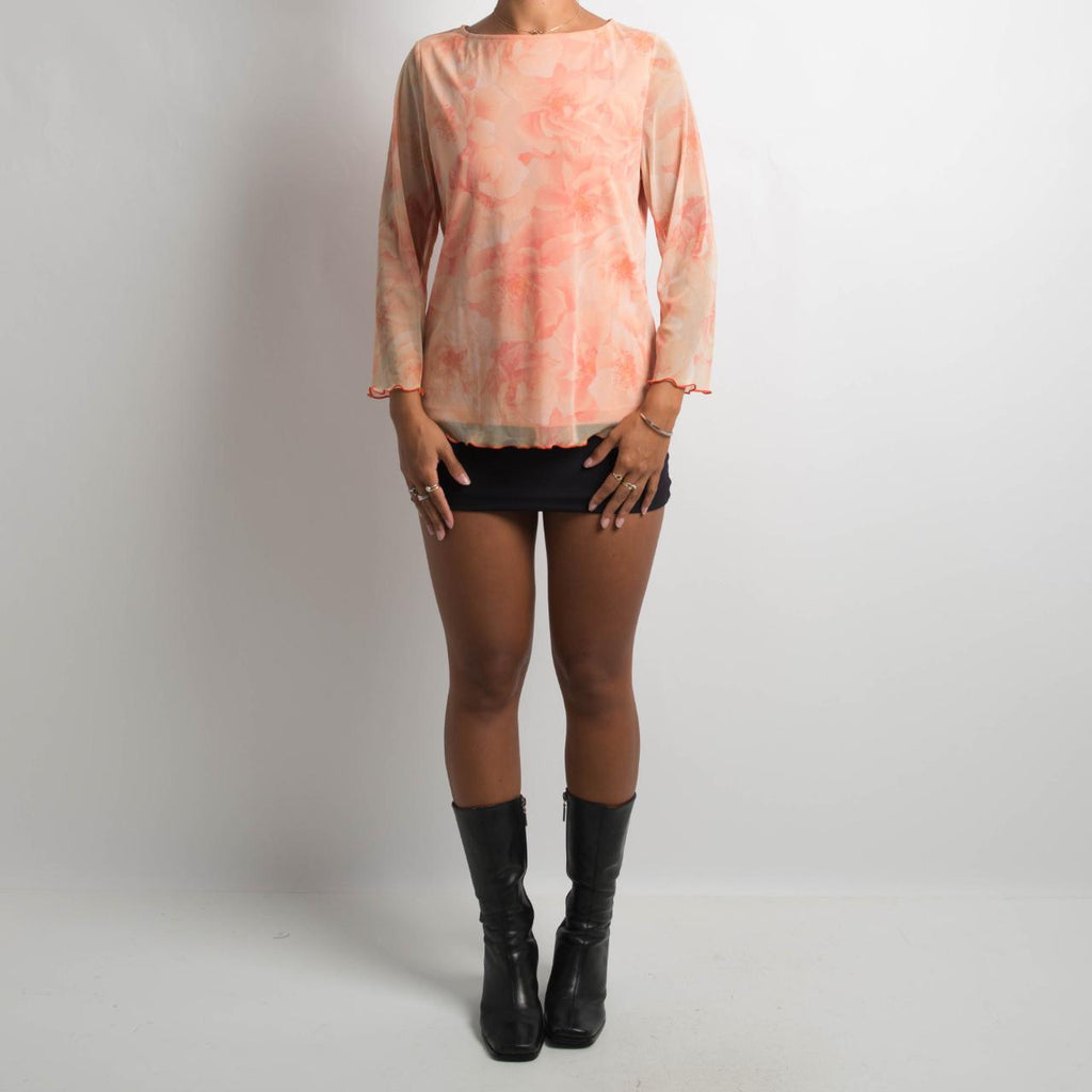 PEACH MESH LONG SLEEVE TOP