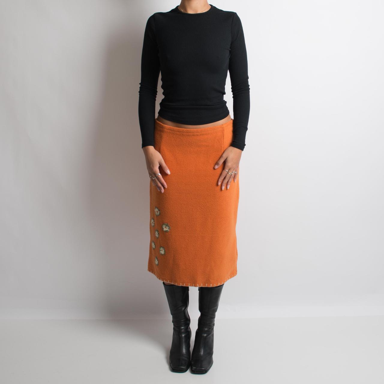 ORANGE FLEECE MIDI SKIRT