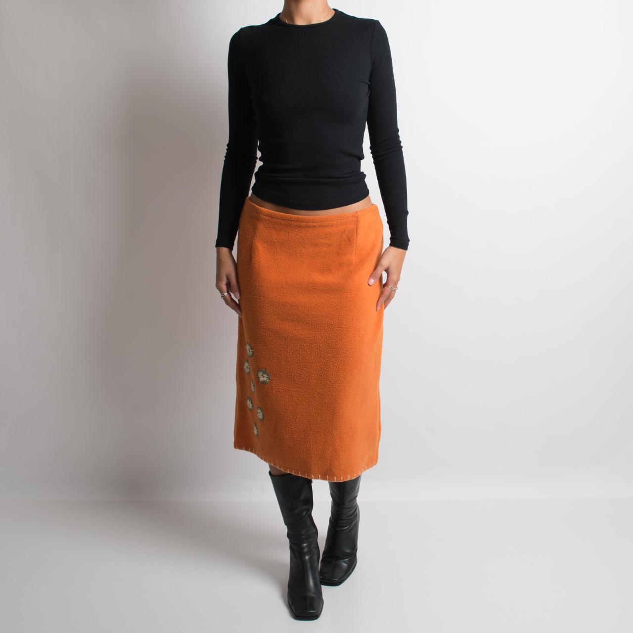 ORANGE FLEECE MIDI SKIRT