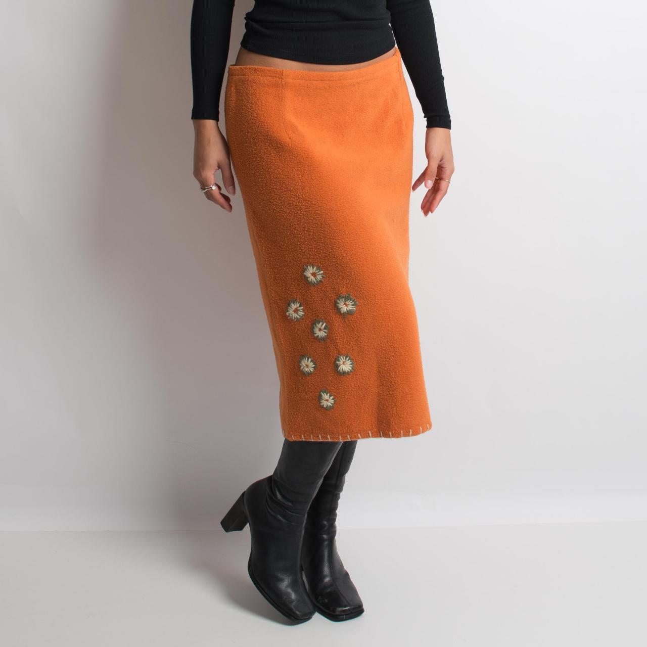 ORANGE FLEECE MIDI SKIRT