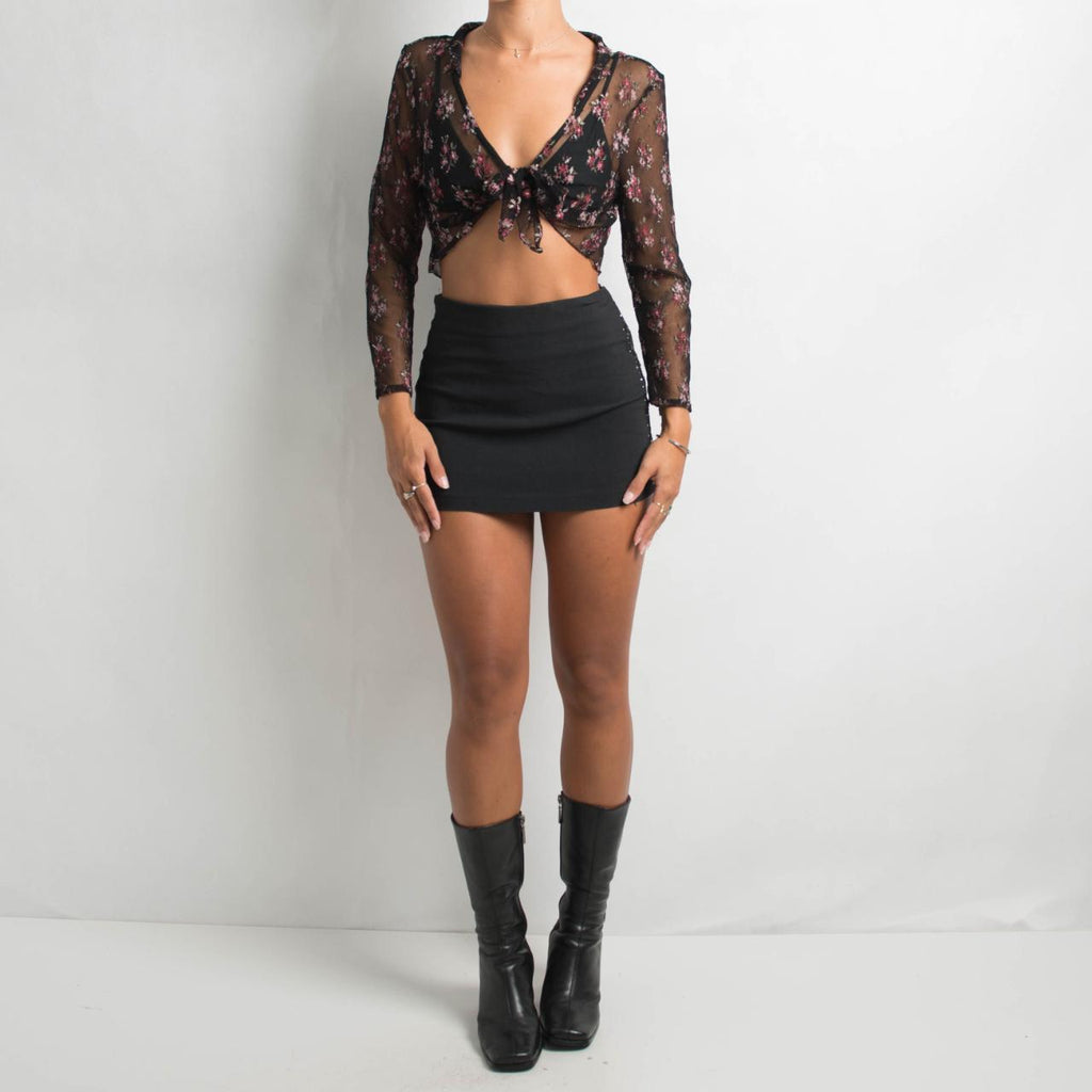 SHEER FLORAL WRAP TOP