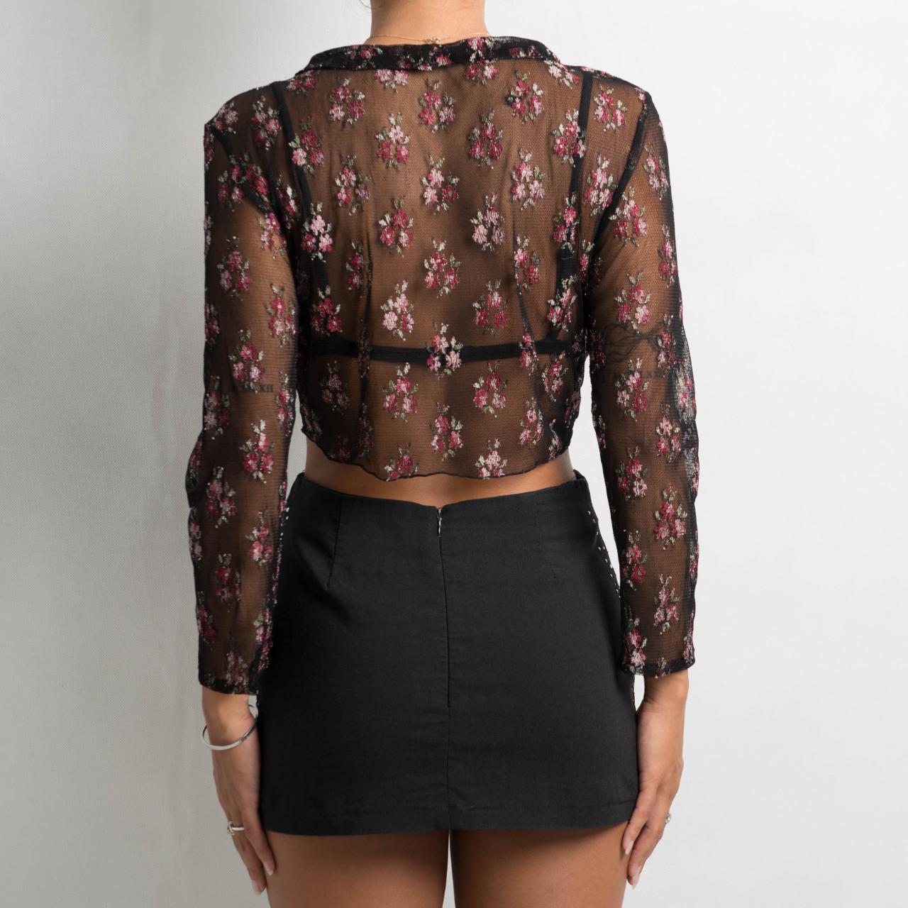 SHEER FLORAL WRAP TOP