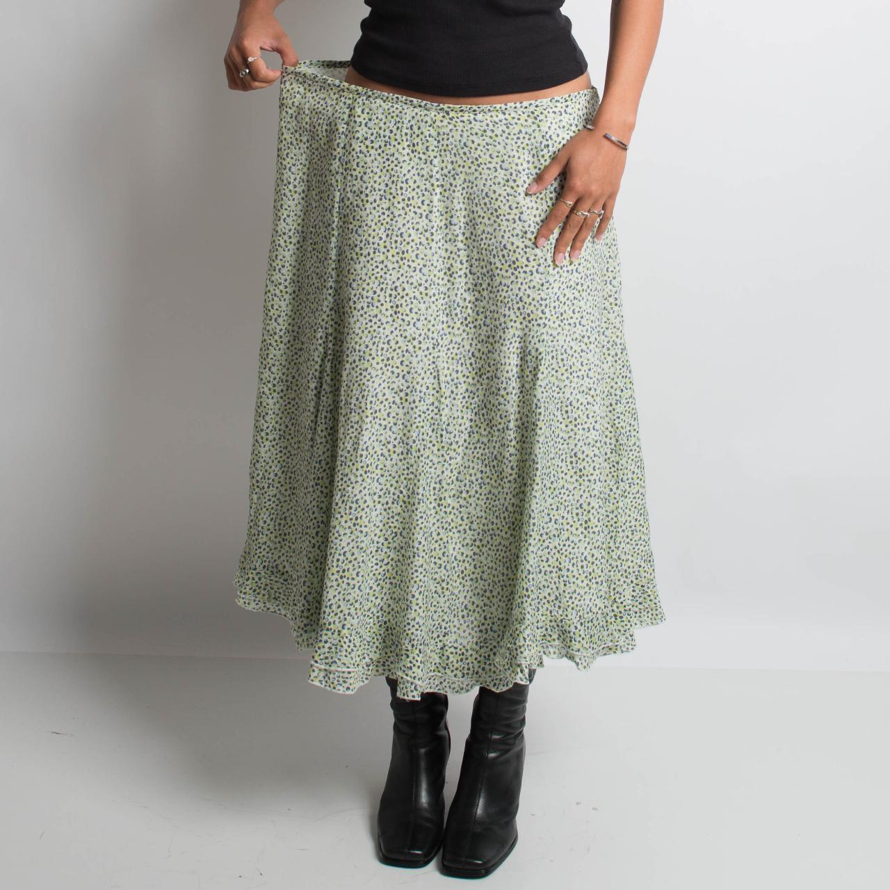 GREEN PATTERNED MIDI SKIRT