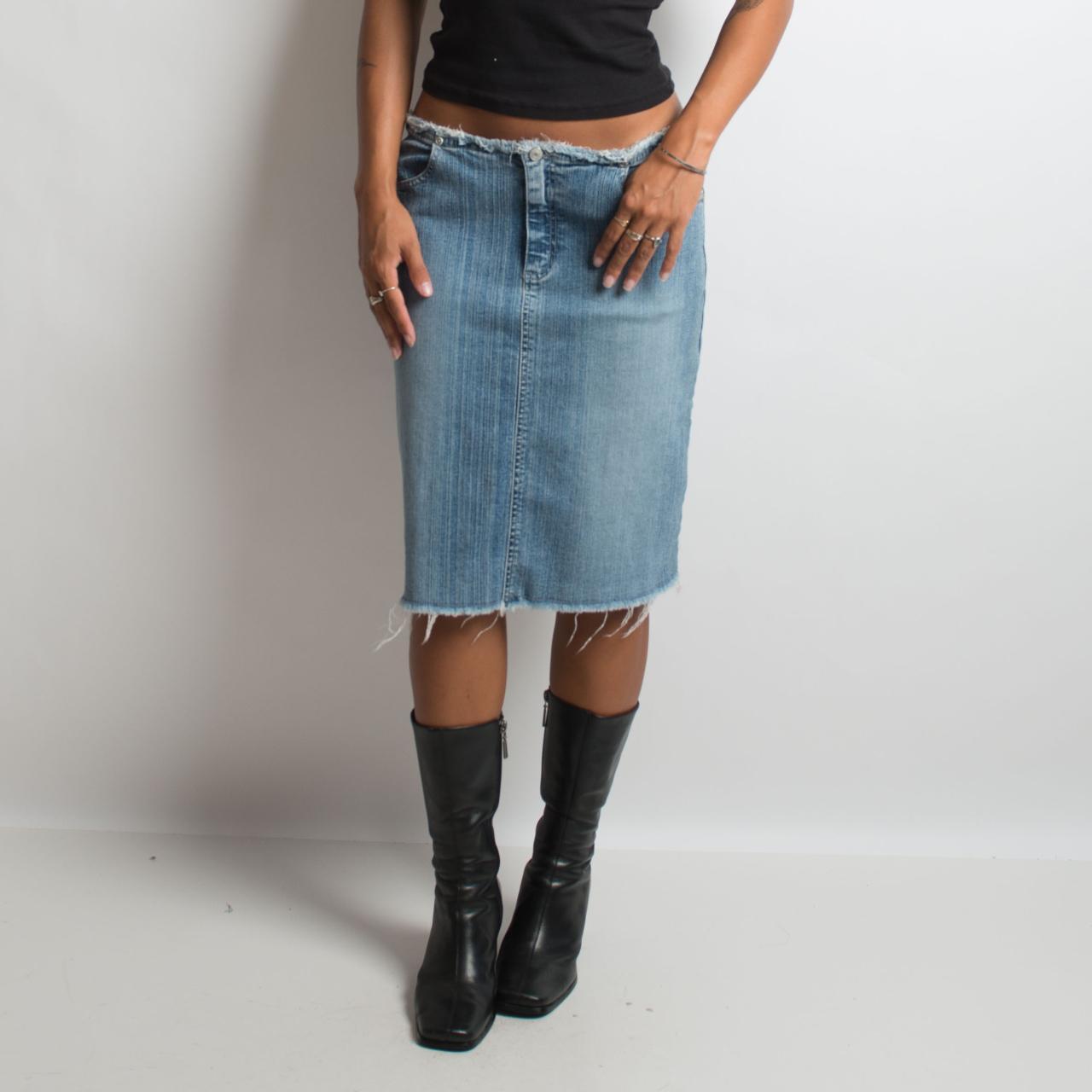 MID WASH DENIM MIDI SKIRT