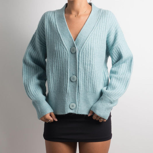 CARDIGAN EN LAINE BLEU