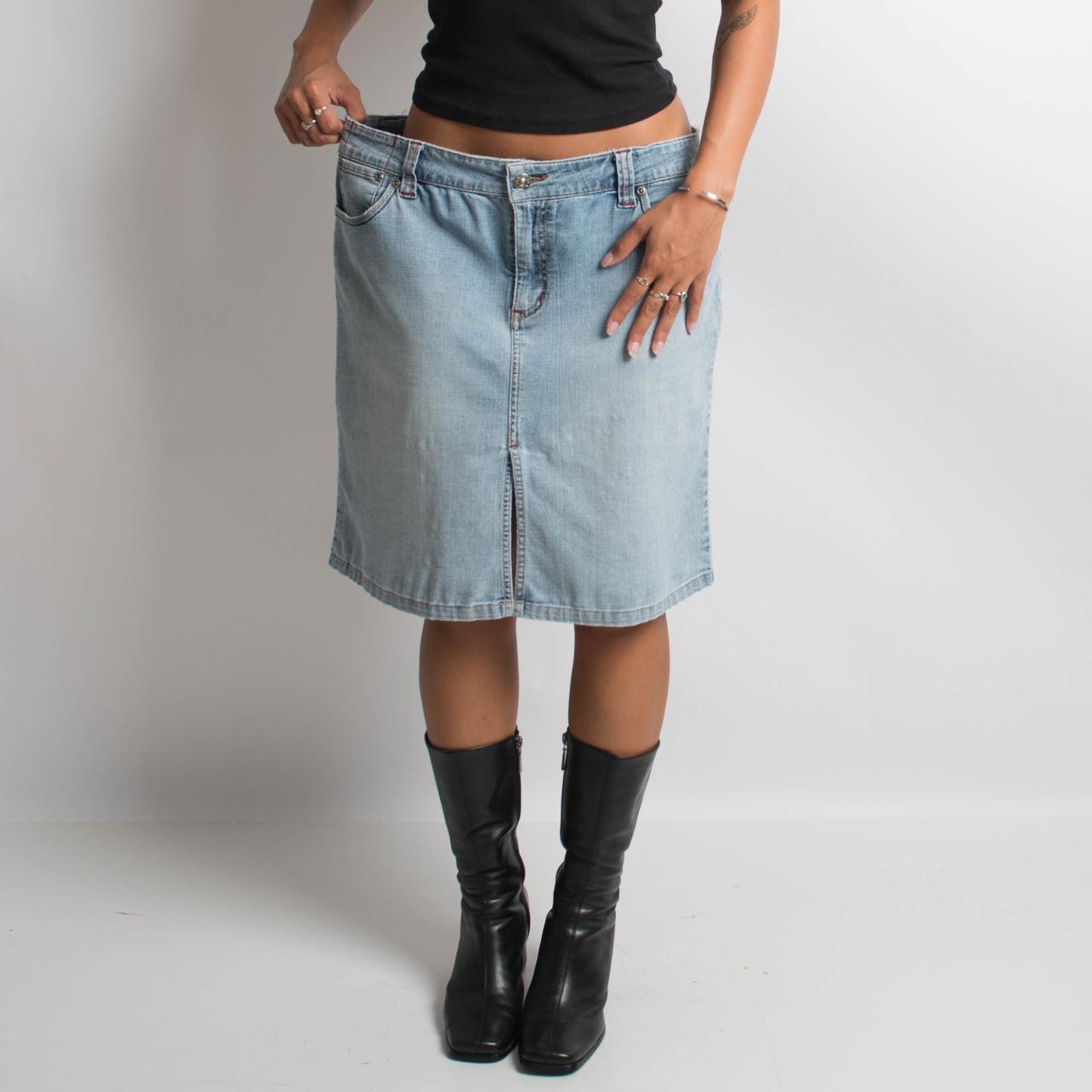 LIGHT WASH DENIM MIDI SKIRT