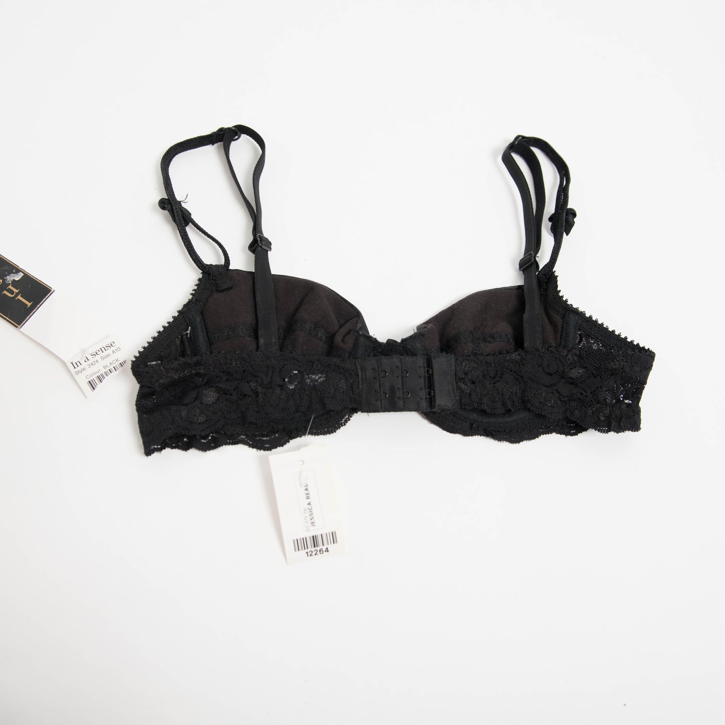 BLACK FLORAL SATIN BRA - 10A