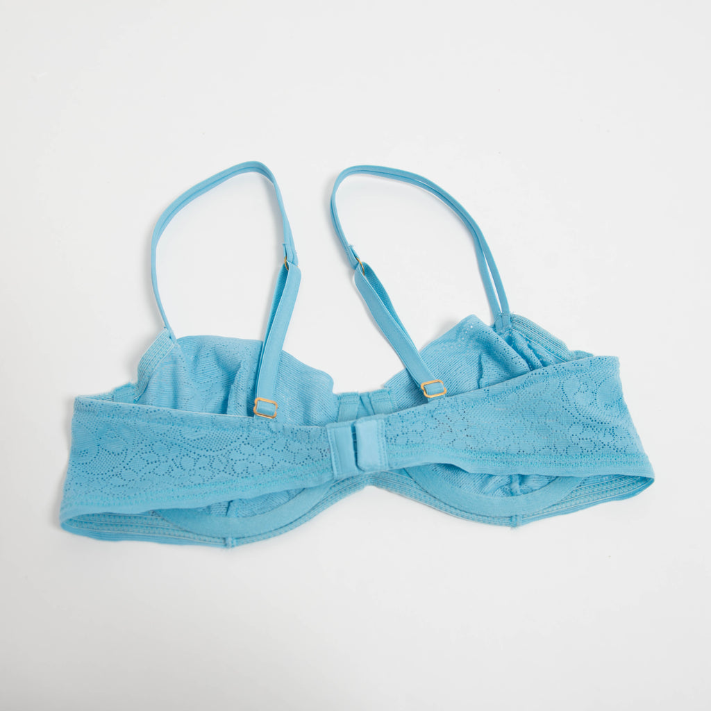 BLUE STRETCH LACE BRA - 34B