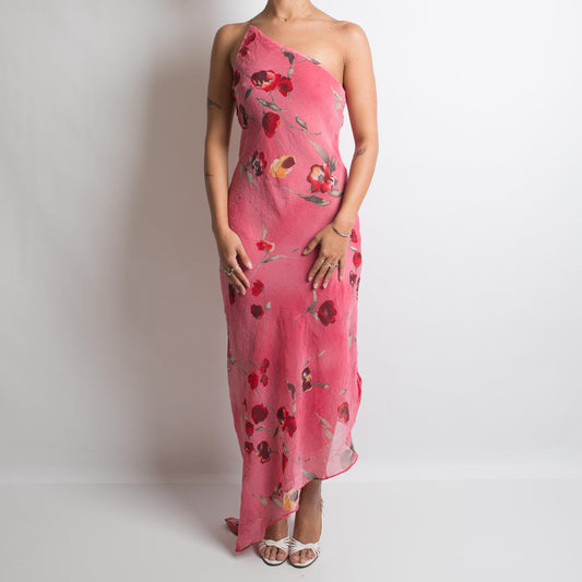 PINK FLORAL ONE SHOULDER GOWN