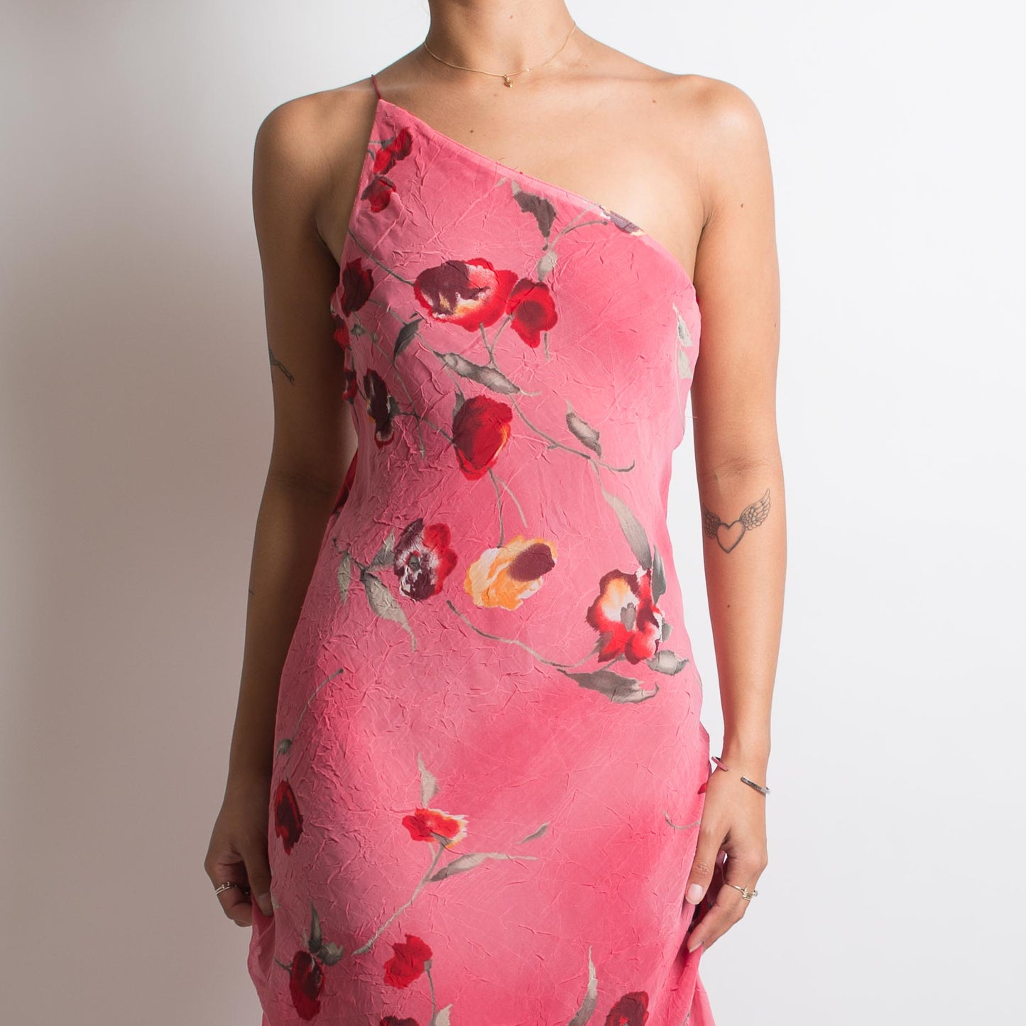 PINK FLORAL ONE SHOULDER GOWN