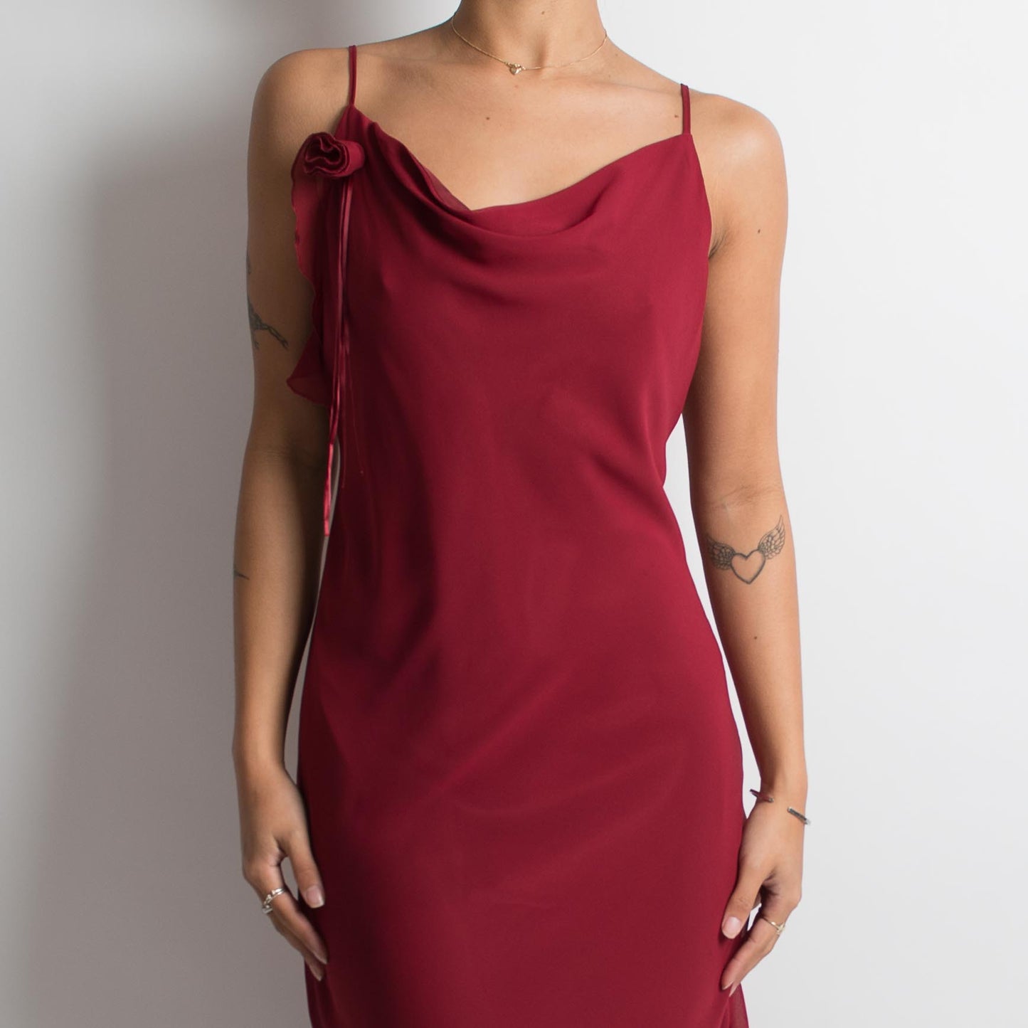 DEEP RED COWL NECK DRESS