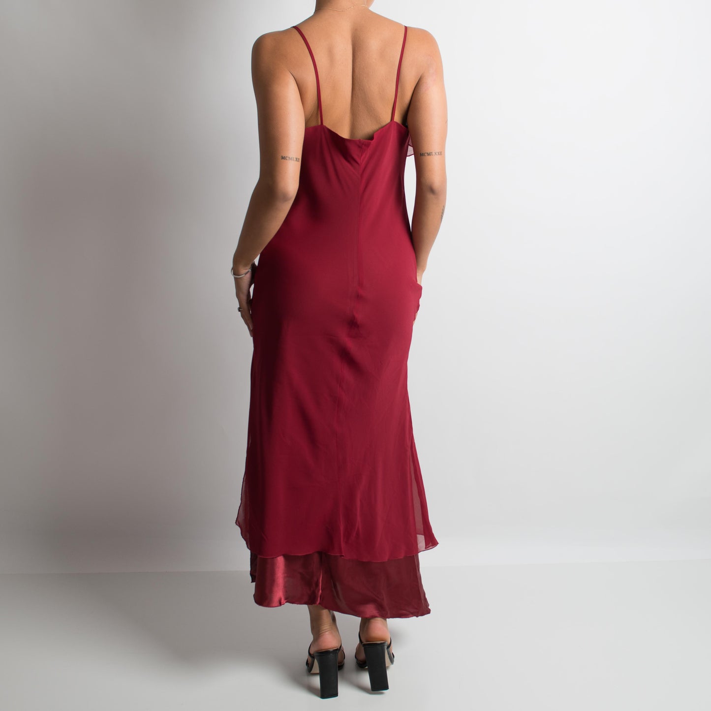 DEEP RED COWL NECK DRESS