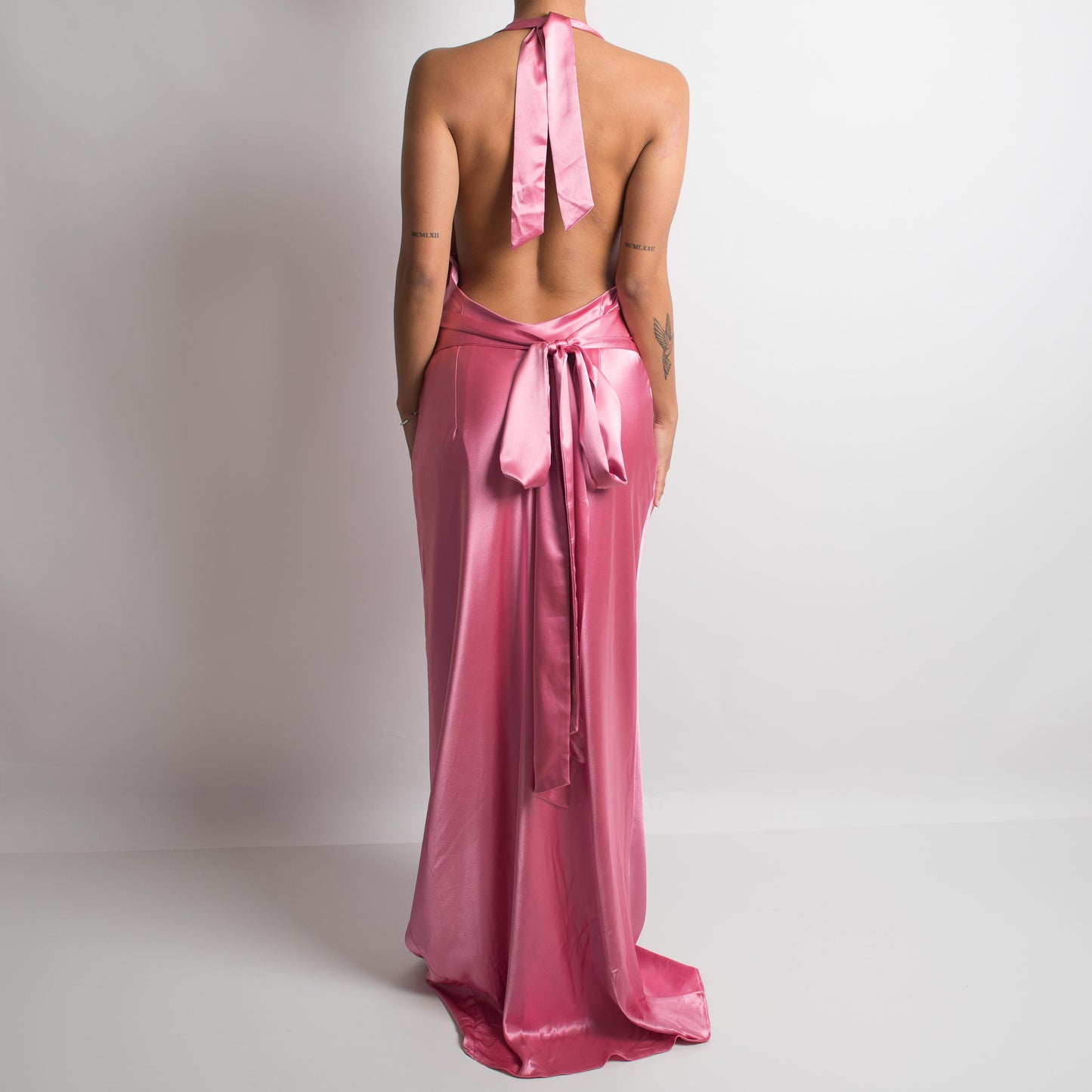 PINK SATIN HALTERNECK GOWN