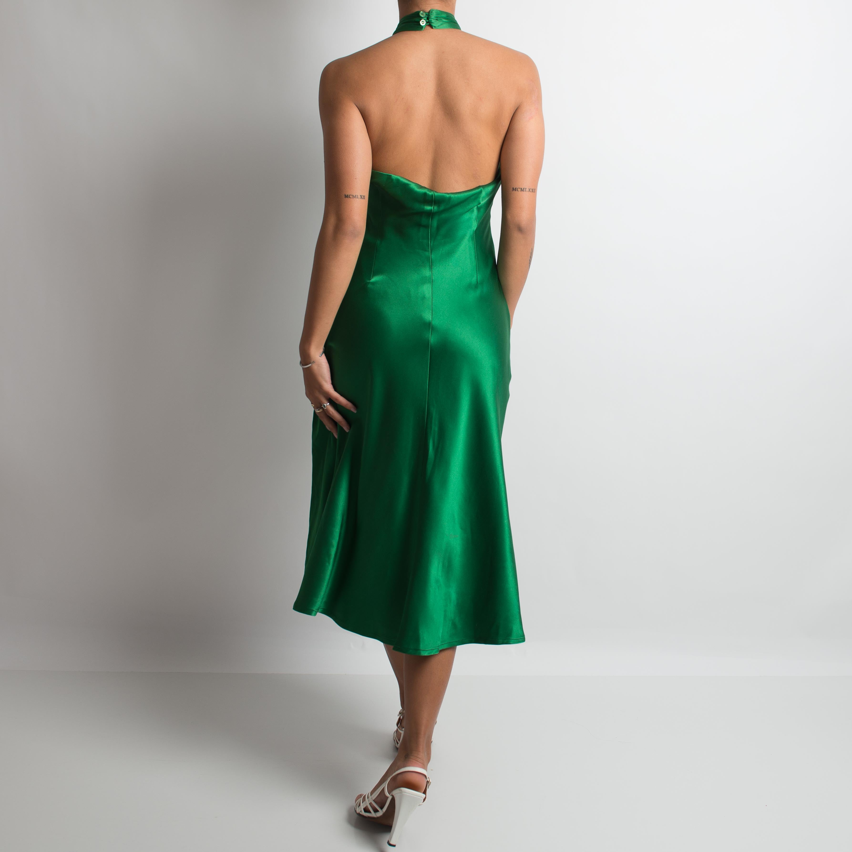 Green silk sale midi dress