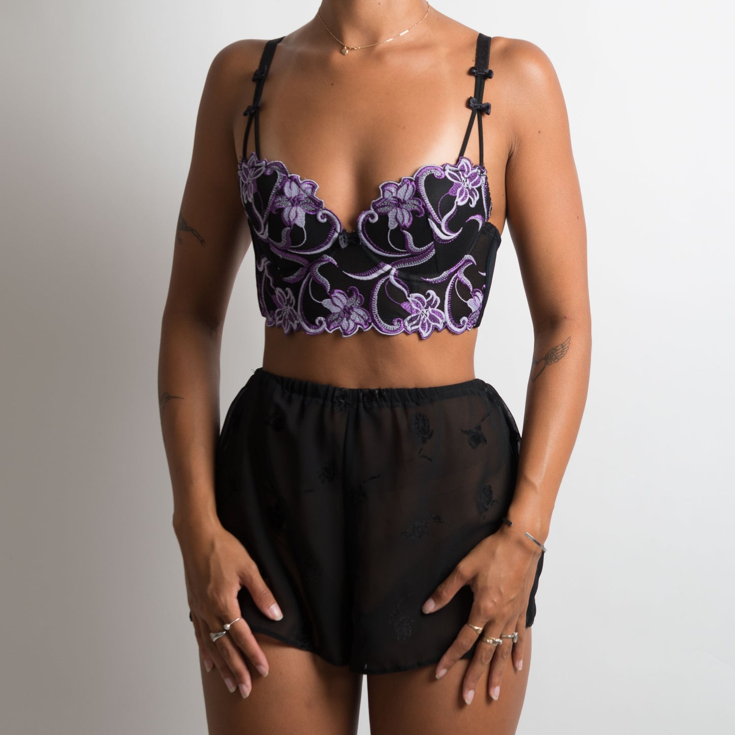 PURPLE FLORAL LONGLINE BRA