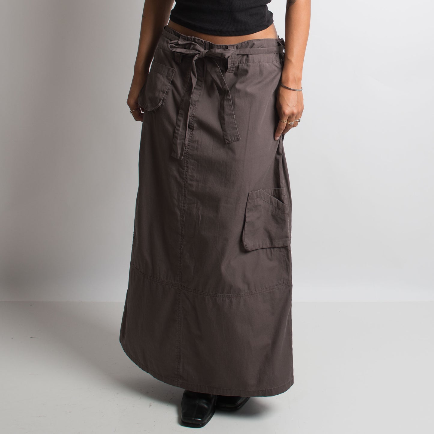 BROWN CARGO MAXI SKIRT