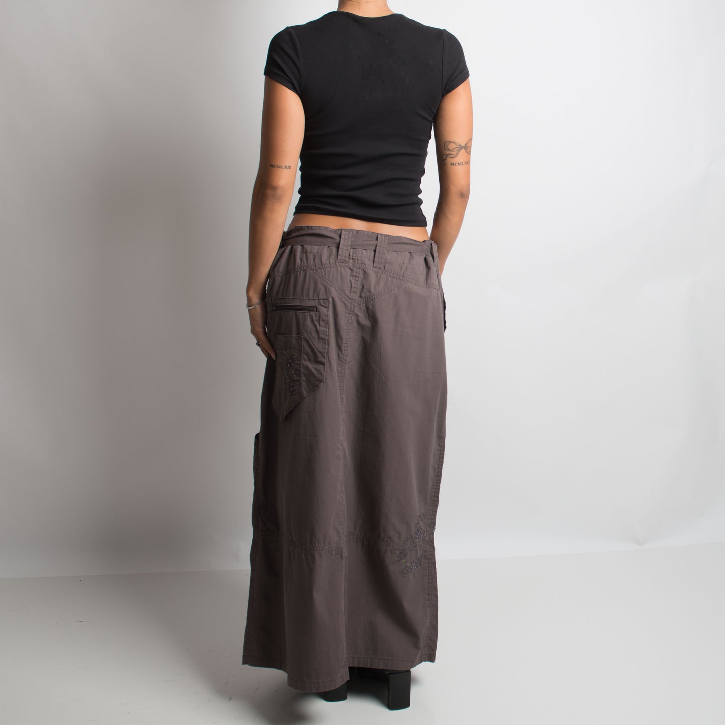 BROWN CARGO MAXI SKIRT